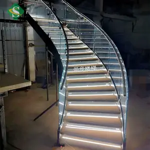 佛山尚步梯业厂家定制生产弧形钢结构玻璃护栏别墅楼梯
