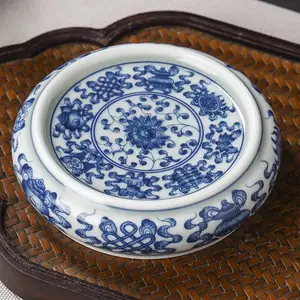 陶瓷青花盖置复古茶玩手工摆件家用茶器壶承盖托茶具零配件