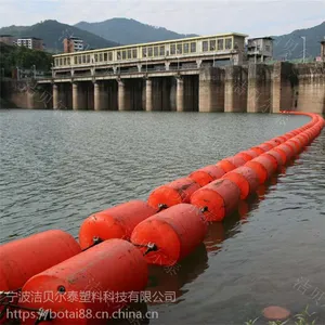 黄石水库警示浮筒双排拦污漂安装