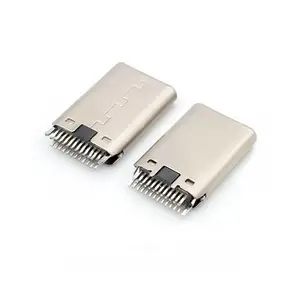 TYPE-C公头单排12P铆合黑胶接地24P夹板L11.95mm厚度2.4mm K脚盲插