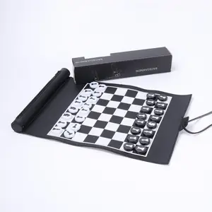 可折叠双陆棋西洋棋国际象棋二合一棋子棋盘户外便携卷式棋盒套装