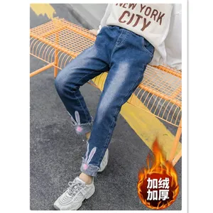 女童加绒牛仔裤秋冬装儿童一体绒长裤中大童裤子加厚保暖棉裤