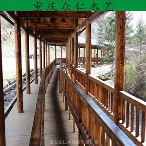 石柱防腐木仿古长廊茅草长廊 彭水小青瓦长廊仿古风雨廊定制 众仁木艺