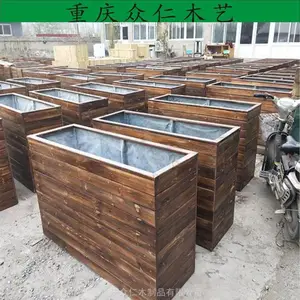 自贡防腐木广场花箱 实木道路树池生产 众仁木艺