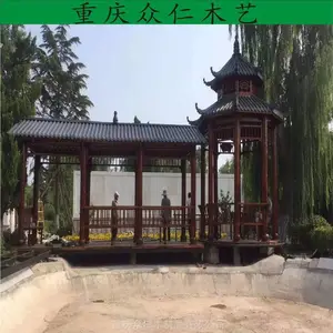 荣昌景区景观长廊 芬兰木茅草长廊 防腐木传统木结构长廊施工安装 众仁木艺