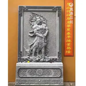 大殿门前左右哼哈二将浮雕 金刚力士像 寺院门面大门石材雕刻