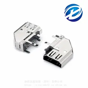 侧插 HDMI A TYPE母座 侧插90度 19P侧立式插板DIP 四脚