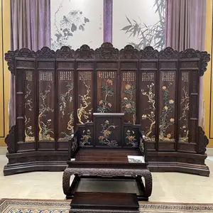 华夏名琢定制百宝嵌家具 清式紫光檀乾隆宝座椅屏风工厂