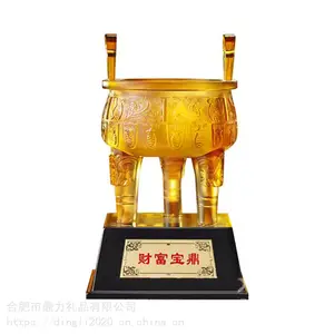 公司开业摆件哪里买-琉璃工艺品桌面案头摆件大号财富宝鼎