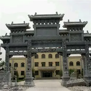 定制福建惠安石雕牌楼景观雕塑村庄门楼花岗岩寺庙三门牌坊摆件