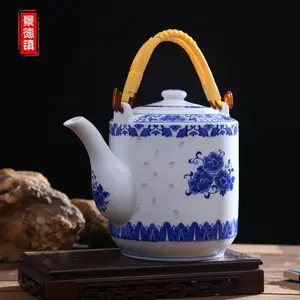 夏季家用大茶壶 茶楼休闲提梁壶定制 景德镇青花玲珑泡茶壶单个茶具