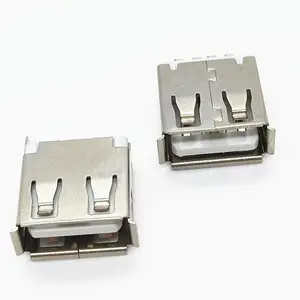 USB2.0焊线母座4PIN 180度插板 带接地 焊线A母 带护套 白胶 卷边