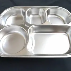 富昊邦不锈钢304餐盘 欧式五格加深分格方形餐盒 食堂打饭盘 支持定制
