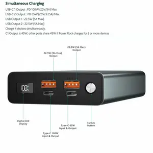 百特尔PD100W双A双C20000mAh双向快充铝合金外壳笔记本电脑***