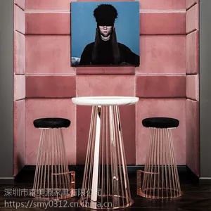 轻奢现代金属吧椅酒店高脚圆凳咖啡厅西餐厅酒吧高吧椅