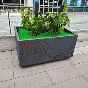 定制园林绿化景观铁艺户外花箱树池镂空方形落地花池焊接安装