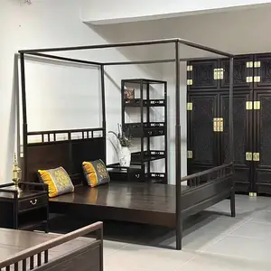 明清古典架子床 紫光檀明式六柱海棠架子床 精工苏作工艺