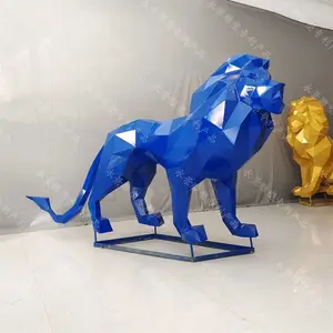几何不锈钢切面狮子雕塑 镜面抽象动物定制加工 永景