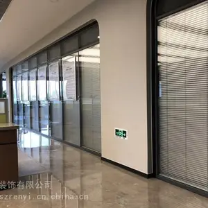 双玻带百叶钢化璃隔断墙铝合金高隔断定拉门房间墙带门隔音透光办工室定制