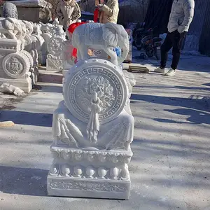 石雕门墩抱鼓石一对汉白玉小象牡丹花石墩门口摆件大理石浮雕刻花