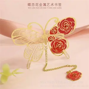 蝶恋花书签,精品图书礼品,定制五金书签厂