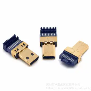 MICRO HDMI焊线公头 19P 焊线式 D型口 带线夹自动焊 铜壳镀金