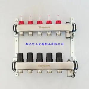 5路不锈钢智能地暖集分水器带流量计,地暖地热分集水器