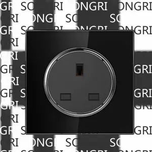 SONGRI黑玻璃面板三孔插座250V 16A European Standa欧洲标准墙壁三极插座