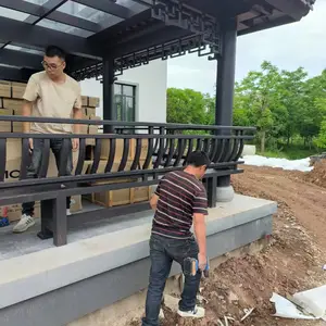 凉亭氟碳烤漆金属美人靠坐椅飞来椅栏杆加工工艺铝合金