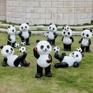 楼盘形象吉祥物玩偶雕塑 玻璃钢卡通熊猫公仔雕塑奥强体育
