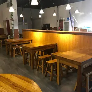 深圳御面坊面馆餐厅桌椅 实木四人方桌小凳子 中式烤串烧烤大板桌长板凳