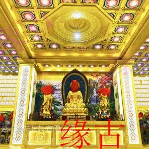 缘古寺庙吊顶铝扣板古建天花佛堂地宫彩绘立体莲花三级吊灯光/扣板天花
