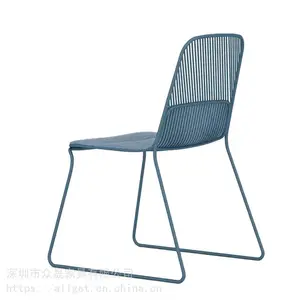 深圳众晟家具钢丝休闲椅可叠落餐椅带坐垫铁艺椅子学生阅览培训椅