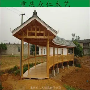 万州仿古实木亭子长廊 樟子松园林建筑长廊设计安装 众仁木艺