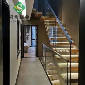 佛山尚步梯业厂家定制生产钢结构悬浮楼梯实木踏板玻璃护栏不锈钢扶手
