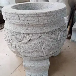 供应土地庙烧香石雕香炉 大理石圆形石香炉厂家