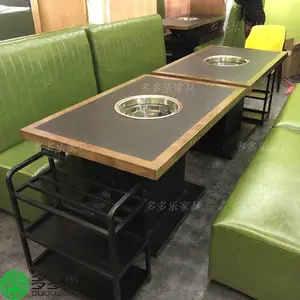 深圳蛙之恋火锅店实木包边火锅桌,火烧石电磁炉火锅桌椅沙发定做