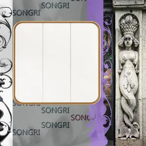 SONGRI玫瑰金边钢化白三开250V16A European Standa松日墙壁开关五孔插座