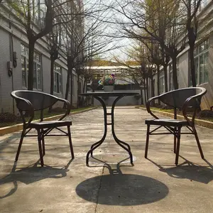 户外休闲餐桌椅组合咖啡厅阳台铝合金特斯林简约桌椅室外藤编椅子