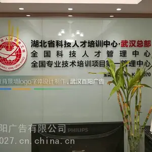 武汉烤漆玻璃形象墙，公司logo玻璃背景墙制作安装
