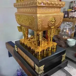 店铺桌面树脂摆件金色宝鼎焕环祥装饰鼎开业礼物宝盆工艺品贺礼