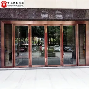 304不锈钢酒店大门 红古铜拉丝钢化玻璃地弹门 厂家直供 加工定制