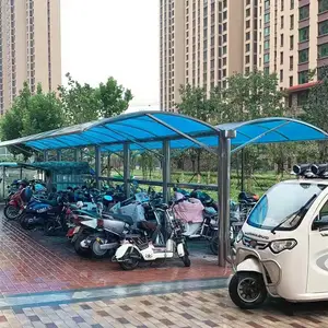 湖蓝色8mm中空阳光板pc板小区车棚自行车棚