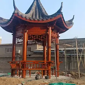 防腐木凉亭与古建实木长廊相结合的传统风貌景观打造可来图施工