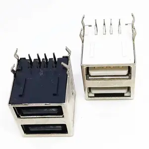 全包双层A母 USB2.0母座双接口 8PIN 90度插板DIP 弯脚 黑/白胶