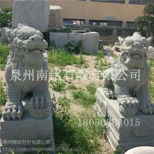 石雕麒麟一对看门******大理石仿古青石麒麟门口摆件定制加工