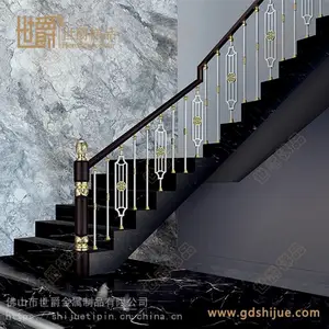 【世爵 团寿系列】新中式客厅艺术铝镁合金楼梯立柱护栏定制