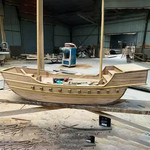 手工定制木质古木船模型道具仿古帆船博物馆展品船模