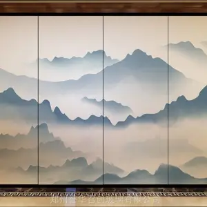 山水画夹丝屏风玻璃,山水画背景墙隔断玻璃***郑州誉华,图像鲜艳***,品质保障