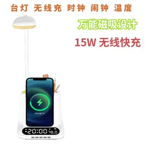 亚马逊跨境A60时钟无线充15W六合一闹钟日历台灯手机无线充电器OEM